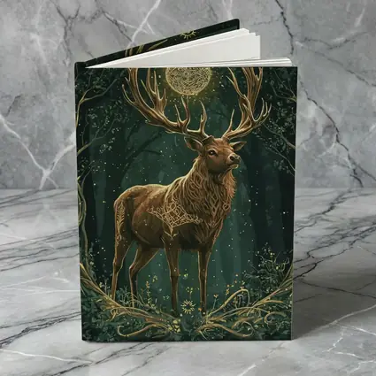 Mystic Stag Celtic Forest Glowing Moon Art