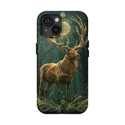 Mystic Stag Celtic Forest Glowing Moon Art