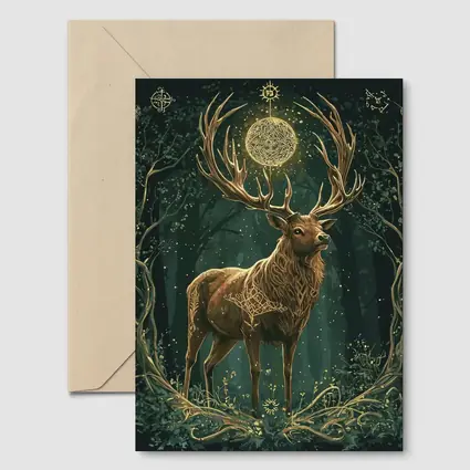 Mystic Stag Celtic Forest Glowing Moon Art