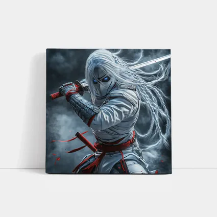 White Ninja Warrior with Katana Sword