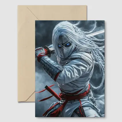 White Ninja Warrior with Katana Sword