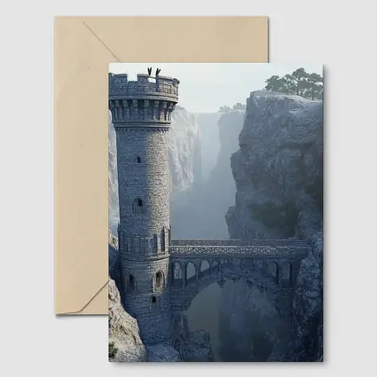 Medieval Stone Tower Bridge Canyon Mist