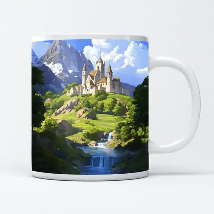 Fantasy Castle on Hill With Waterfall