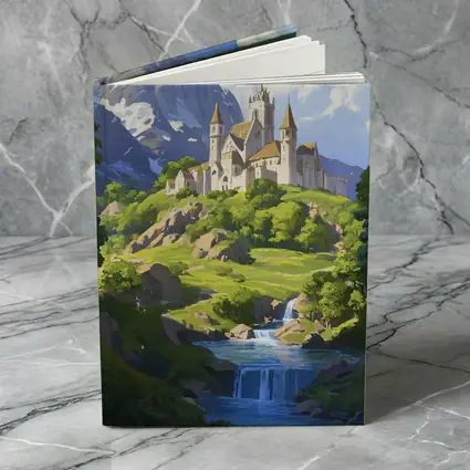 Fantasy Castle on Hill With Waterfall
