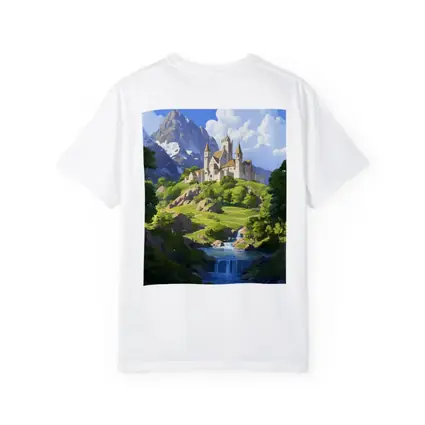 Fantasy Castle on Hill With Waterfall