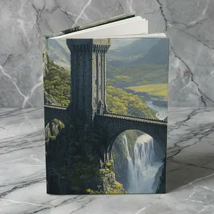 Fantasy Stone Tower Bridge Waterfall Mountains