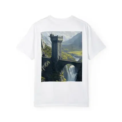 Fantasy Stone Tower Bridge Waterfall Mountains
