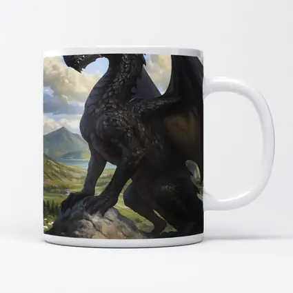 Dark Dragon Standing on Rocky Mountain Landscape