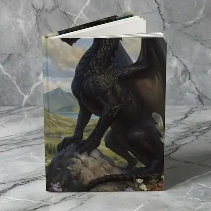 Dark Dragon Standing on Rocky Mountain Landscape