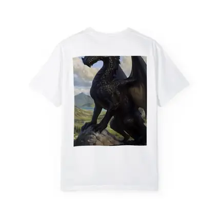 Dark Dragon Standing on Rocky Mountain Landscape