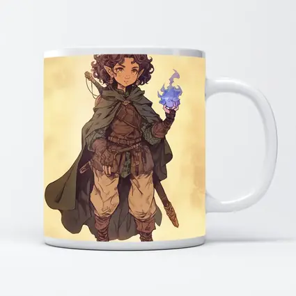 Fantasy Halfling Mage Anime Art Beige Background
