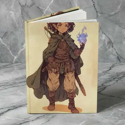Fantasy Halfling Mage Anime Art Beige Background