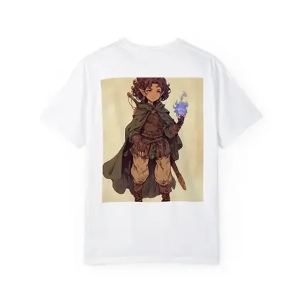 Fantasy Halfling Mage Anime Art Beige Background