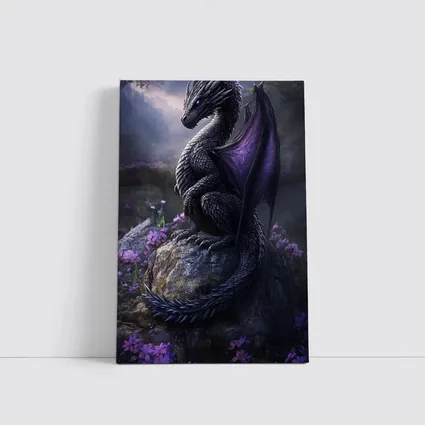 Dark Dragon Purple Wings Flowers Fantasy