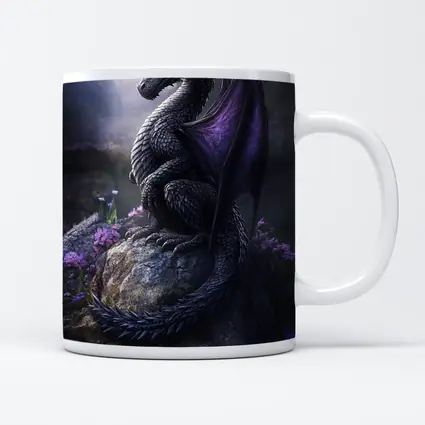 Dark Dragon Purple Wings Flowers Fantasy