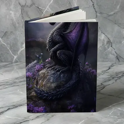 Dark Dragon Purple Wings Flowers Fantasy