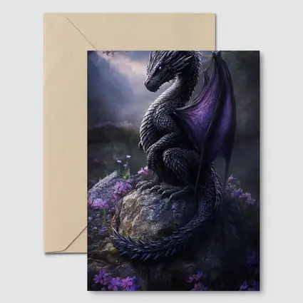 Dark Dragon Purple Wings Flowers Fantasy