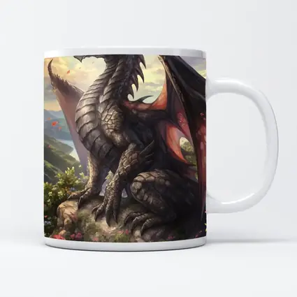 Black Dragon Perched on Rocky Mountain Overlook