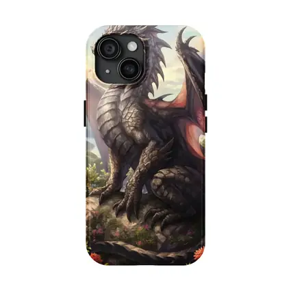 Black Dragon Perched on Rocky Mountain Overlook