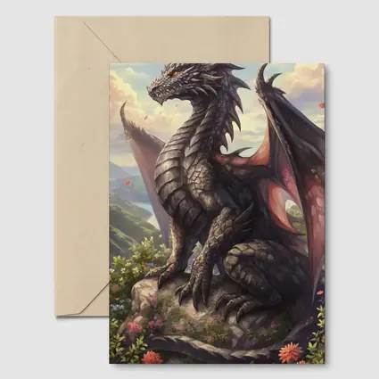 Black Dragon Perched on Rocky Mountain Overlook