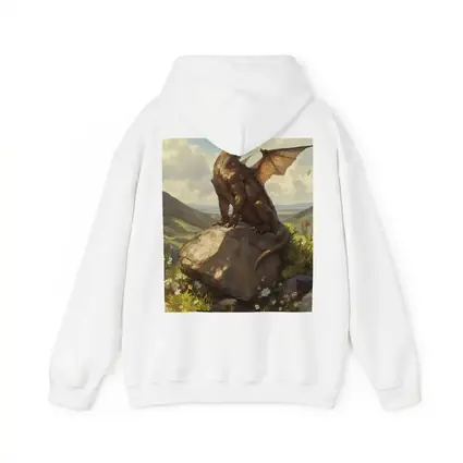 Fantasy Dragon Perched On Rock Wildflowers