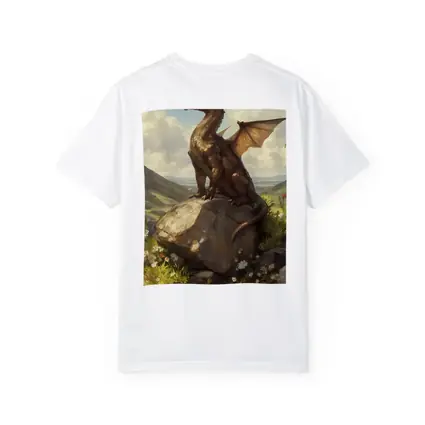 Fantasy Dragon Perched On Rock Wildflowers