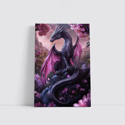 Dark Dragon Pink Wings Cherry Blossom Fantasy