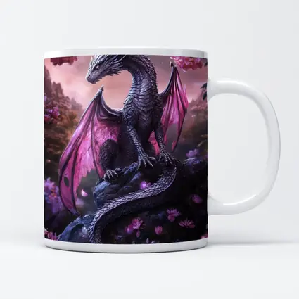 Dark Dragon Pink Wings Cherry Blossom Fantasy