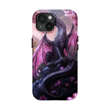 Dark Dragon Pink Wings Cherry Blossom Fantasy