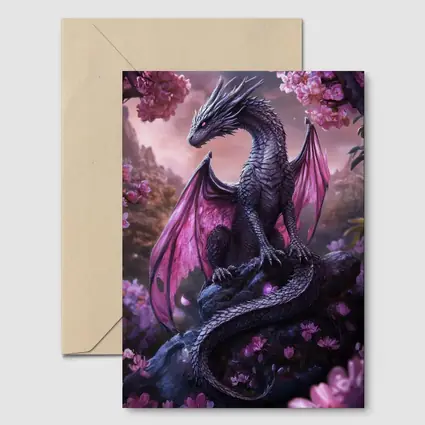 Dark Dragon Pink Wings Cherry Blossom Fantasy