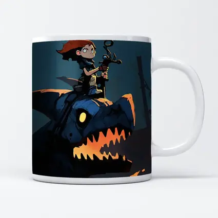 Boy Riding Mechanical Dragon Dark Night
