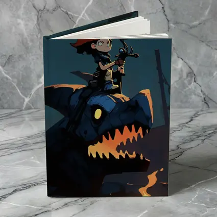Boy Riding Mechanical Dragon Dark Night