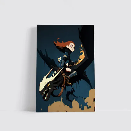 Anime Girl Riding Dragon Dark Fantasy Art