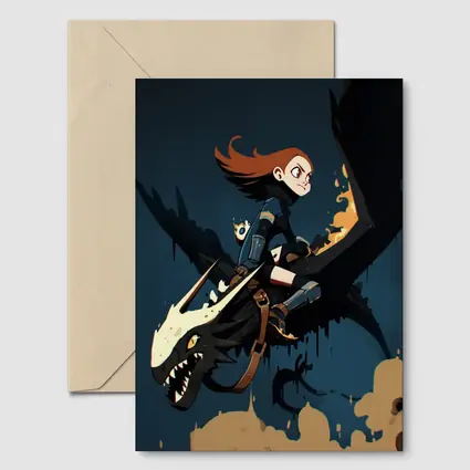 Anime Girl Riding Dragon Dark Fantasy Art