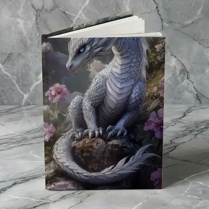 White Dragon Sitting Among Pink Flowers