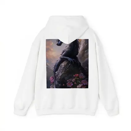 Black Dragon Perched on Rock With Flowers