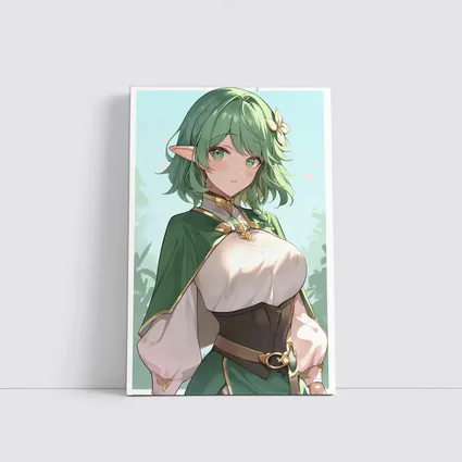 Anime Elf Girl Green Hair Forest Background