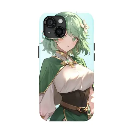 Anime Elf Girl Green Hair Forest Background