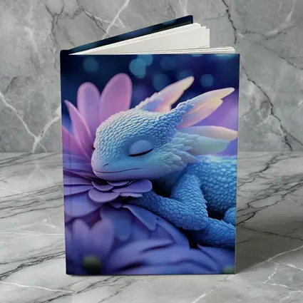 Sleeping Baby Dragon Blue Flowers Fantasy