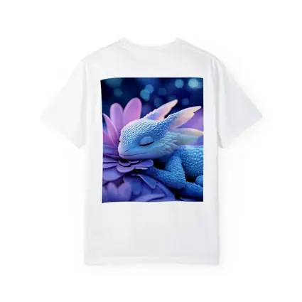 Sleeping Baby Dragon Blue Flowers Fantasy