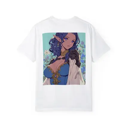 Anime Elf Girl Blue Hair Floral Background