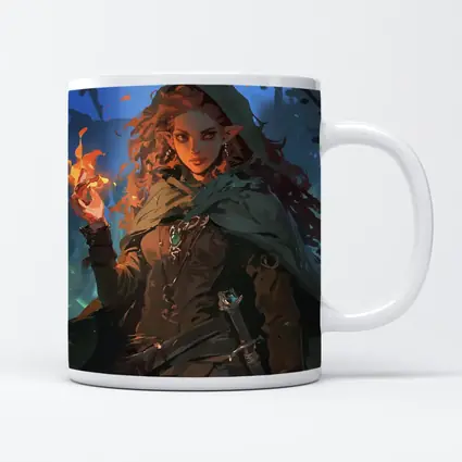 Red Hair Elf Mage Fire Forest Fantasy