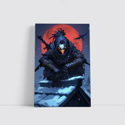 Dark Raven Ninja Warrior Red Moon Winter