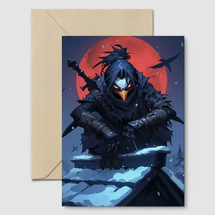 Dark Raven Ninja Warrior Red Moon Winter
