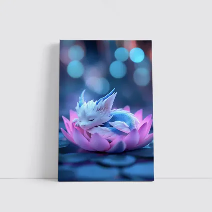 Sleeping Baby Dragon on Pink Lotus