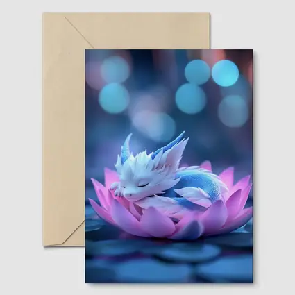 Sleeping Baby Dragon on Pink Lotus
