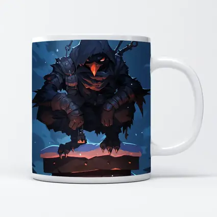 Dark Raven Warrior Crouching On Snowy Chimney