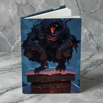 Dark Raven Warrior Crouching On Snowy Chimney