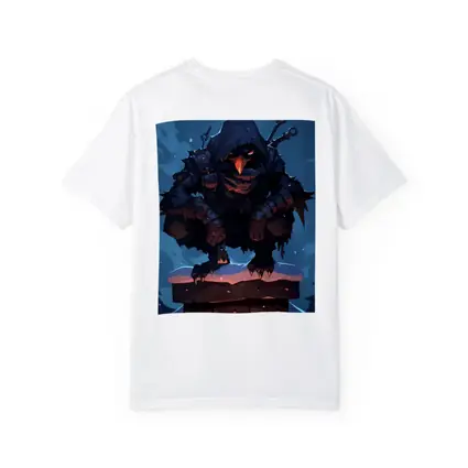Dark Raven Warrior Crouching On Snowy Chimney