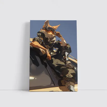 Anime Fox Warrior Sitting On Vehicle